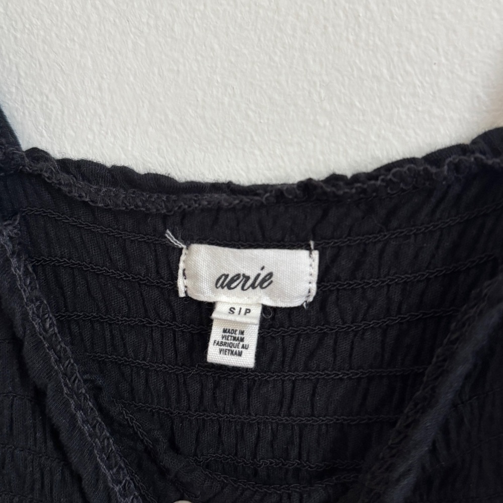 Aerie Smocked Wide Leg Jumpsuit Size Small Black - Picture 3 of 7